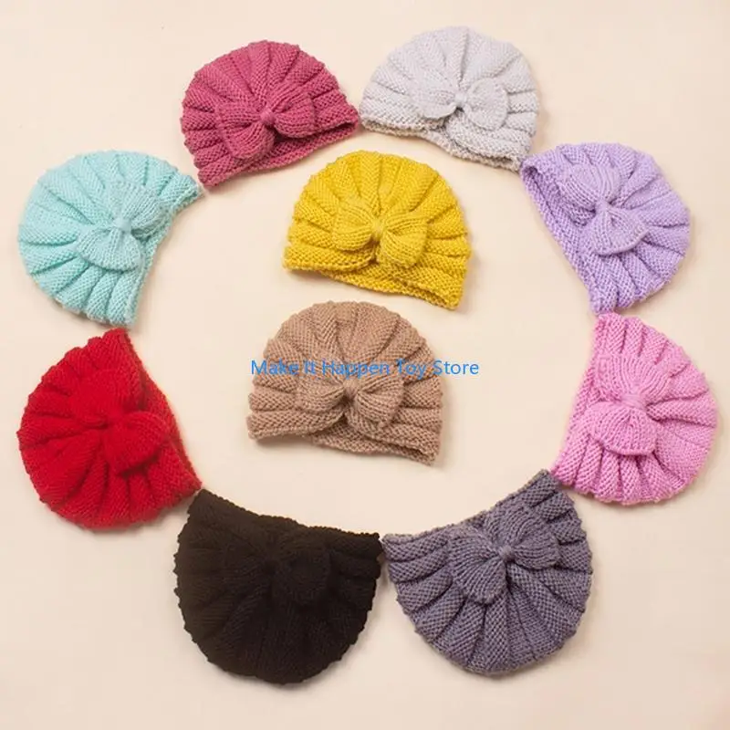 

28EC Bow Hat Baby Hat Beanie Headwear Knitted Woolen Cap Girls for Head Accessor
