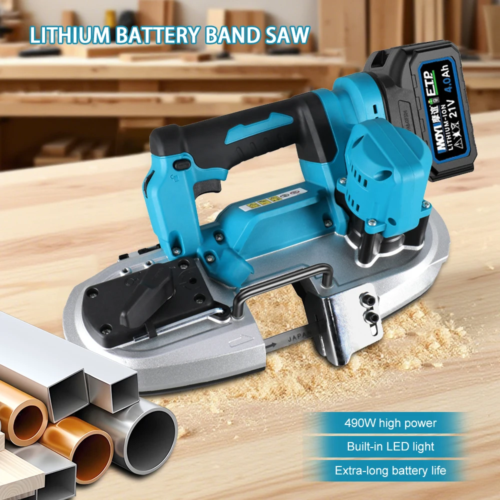 21V Brushless Wireless Band Saw Handheld Portable Electric Saw Lithium-ion Cordless Band Saw for Cuts Metal Wood