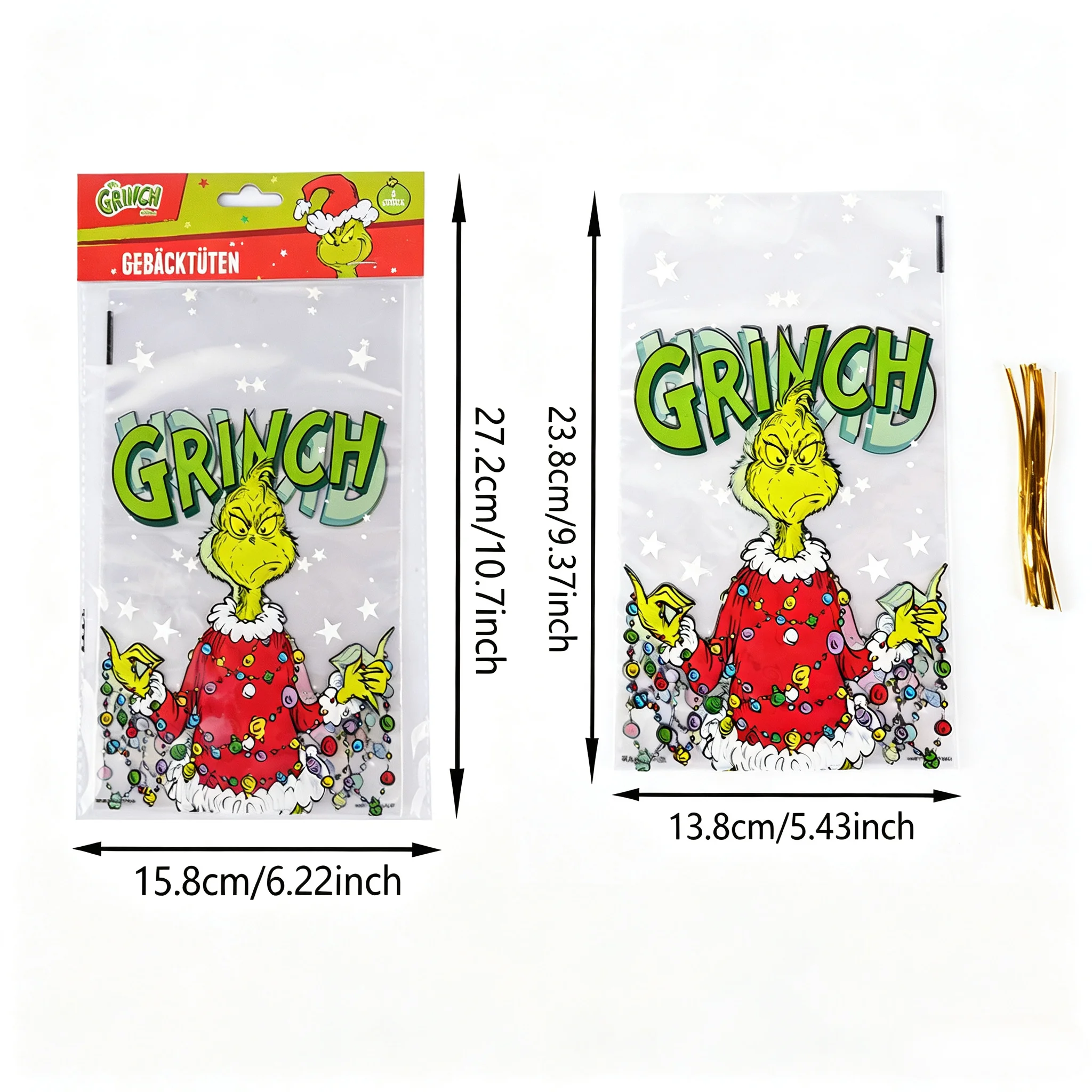 Grinch Christmas Gift Bags Set Transparent Candy Bags & Paper Gift Bags with Handles Holiday Gift Wrapping Bags Party Favor