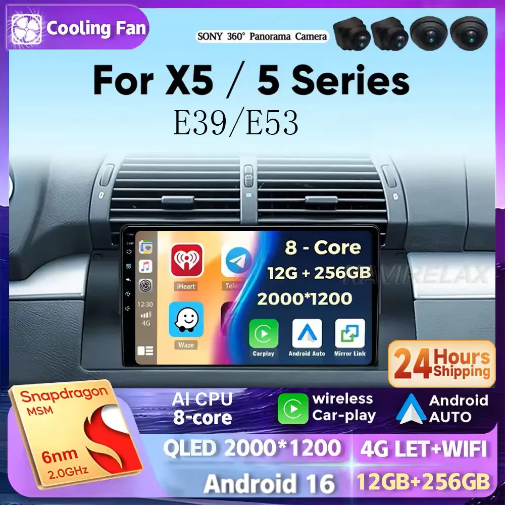 Android 16 For BMW 5 E39 1996 - 2003 E53 X5 M5 2K QLED Android Car Radio Multimedia Video Player GPS AI Voice CarPlay Head Unit