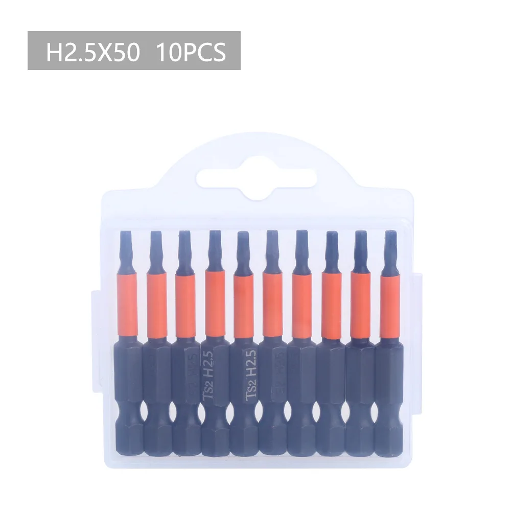 H-Type 50mm Hexagon Socket Magnetic Bit Holder 10pcs TS2 Material Phosphide Black Electric Screwdriver Set Slotted Screw Head