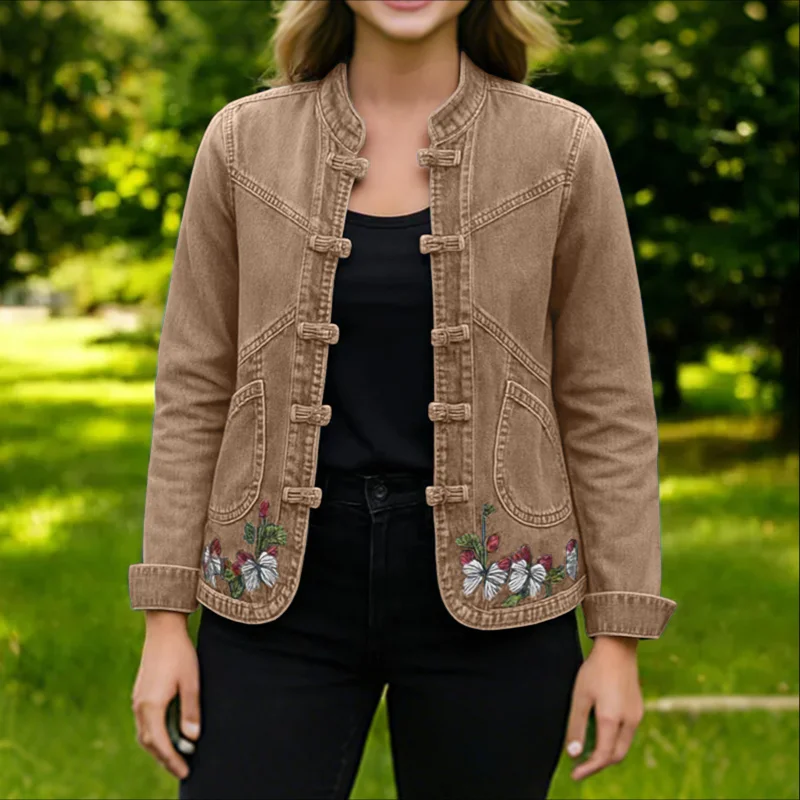 

ZANZEA Women Fashion Embroidery Shirts Long Sleeve Blouse Spring Autumn Stand Collar Knot Buttons Casual Tops Elegant Blusas OL