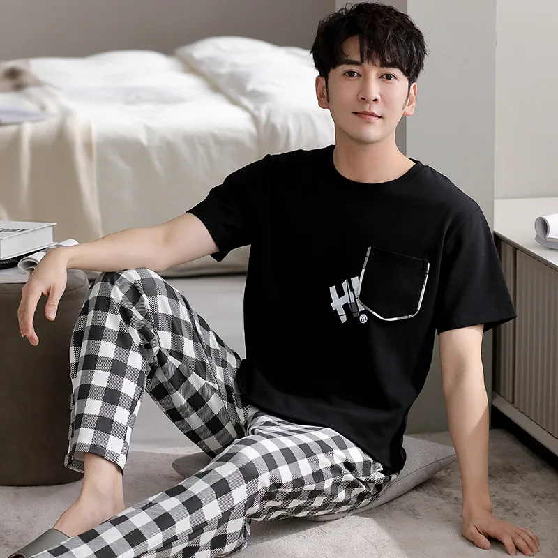 New Type Pajamas Suit Men Pure Cotton O-Neck Loose Short-sleeved Sleepwear Outdoor Loungewear Set Spring Summer Nightcloth Male