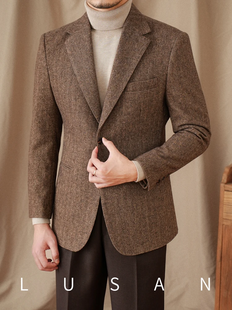 Italian Vintage Gentry 50% Wool Herringbone Suit Slim-fit Japanese Style All-match Warm Suit for Men