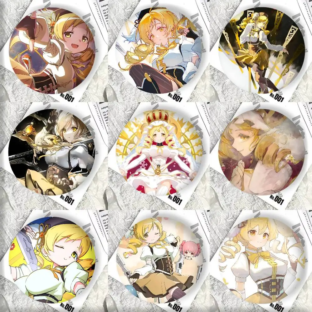 Anime P-Puella M-Magi Madoka Magica Tomoe Mami Manga Round Laser Badge Cartoon Brooch Clothes Backpack Accessories Lapel
