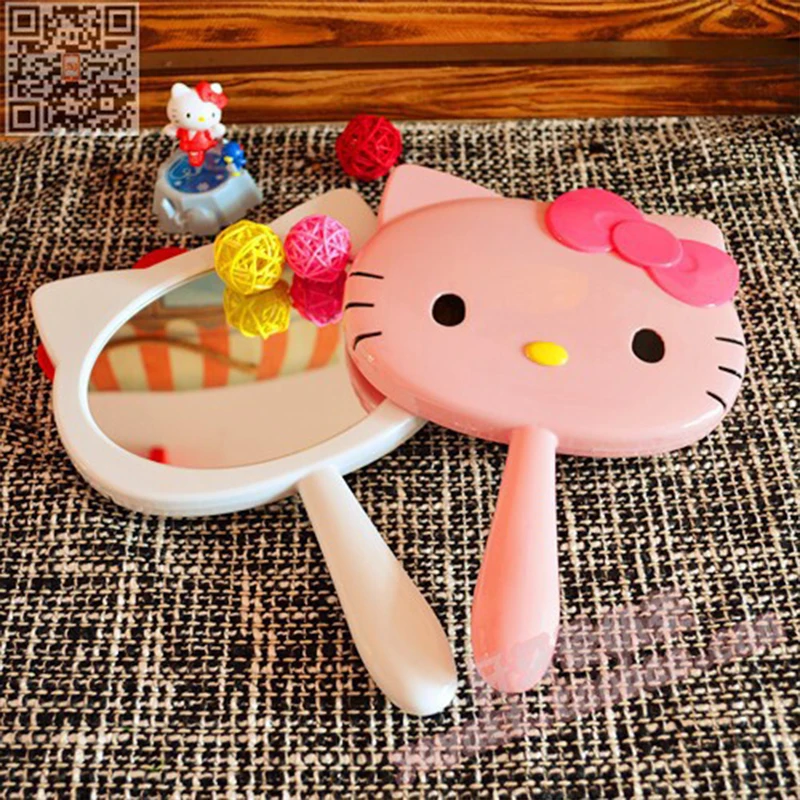 New Girly Heart Kawaii Sanrio Anime Handle Mirror Cute Kt Cat Cartoon Makeup Mirror Lovely Toys Ins Birthday Gifts for Girls