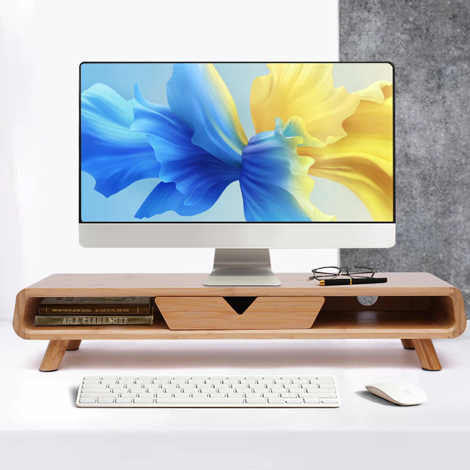 2-Tiers Bamboe Monitor Stand Riser Desk Organizer Laptop Stand Desktop Bamboe Hout Monitor Stand