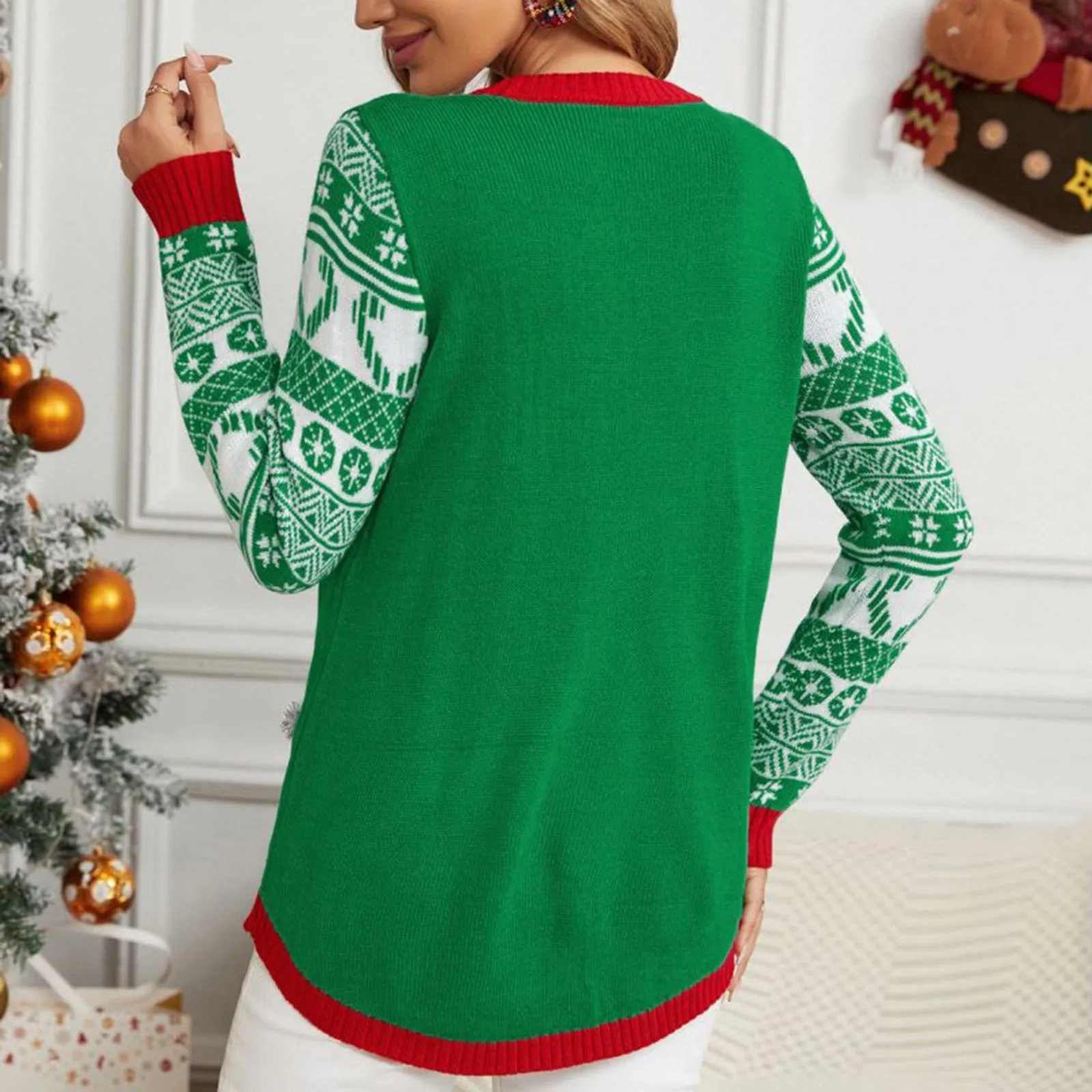 Maglione donna natale 2024 brutto maglione nuovo cartone animato gatto stampa o-collo autunno inverno spessa maglieria allentata top Pullover di