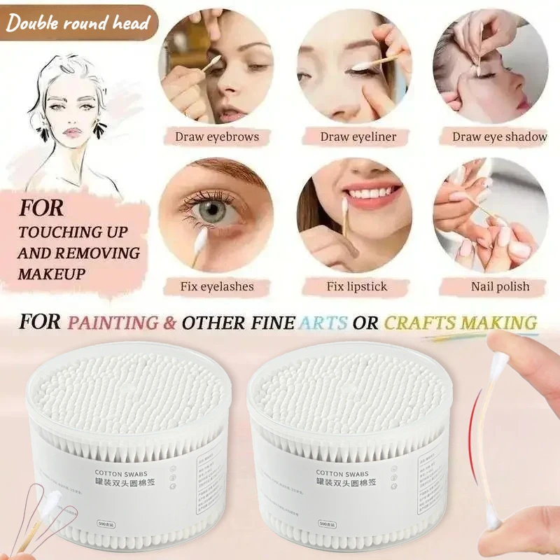 

500PCDisposable Cotton Double-ended Nose Ear Cleaning Wipes Box suitable for daily cleaning of women's makeup tools and pet care