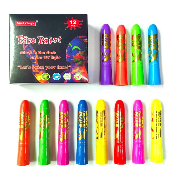 12 color luminous face painting, human body painting, facial painting, Halloween water-based crayon, holiday makeup paint
