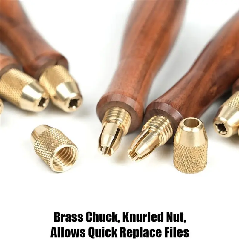 AEE2-2Pcs Wood File Handle Wooden Handles With Brass Collet Chuck For Small Files With A Tang Diameter Of 2.7MM-3MM,3.5-3.8MM