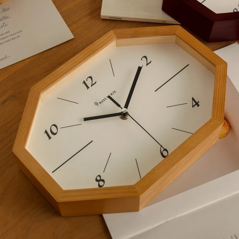 Retro Wall Clocks Japanese Wooden Wabi-sabi Wall Clocks Octagonal Simple Creative Watches Living Room Designed Decoration
