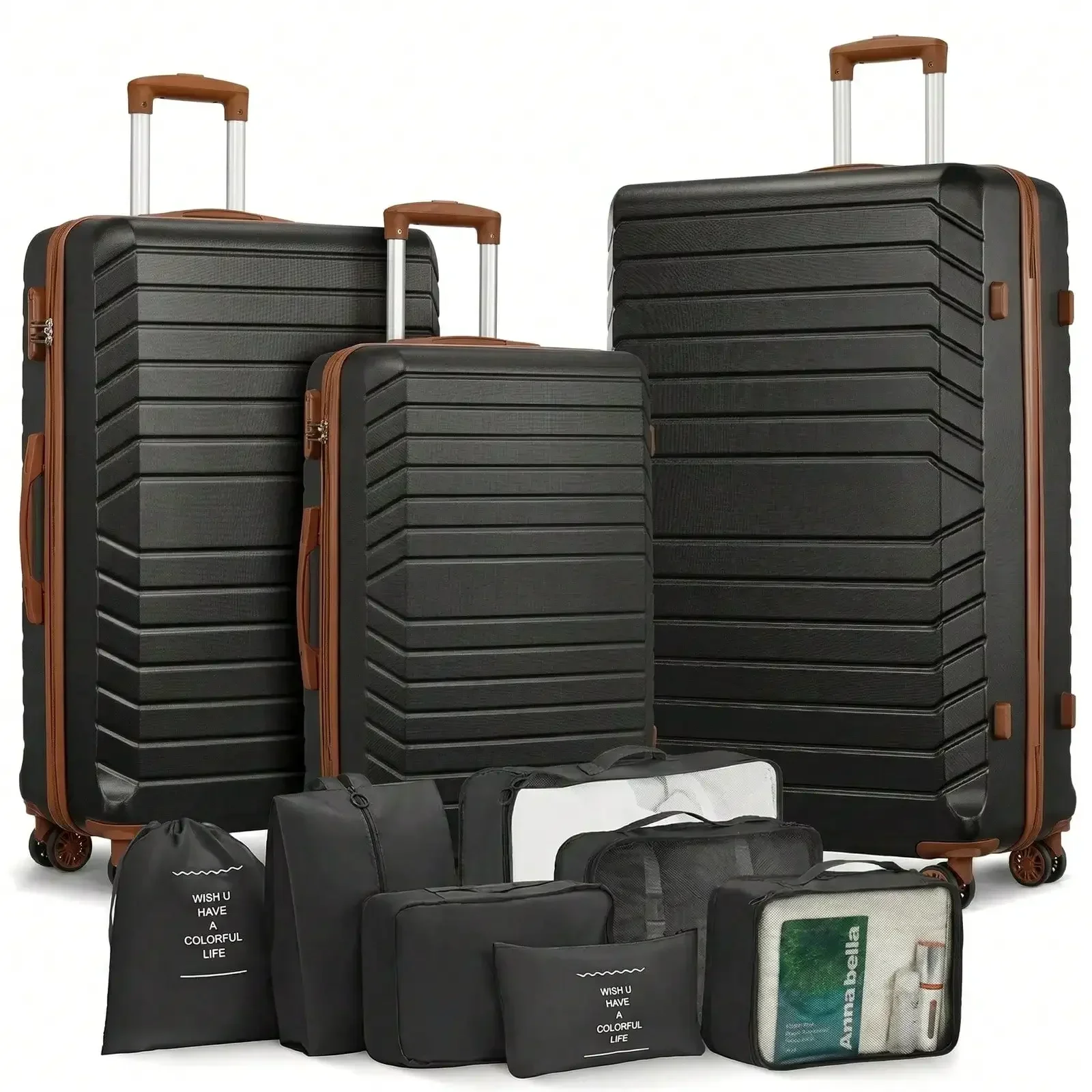 

Luggage Sets 10 Piece, Hardside Suitcase With Spinner Wheels, 20/24/28 Inch Suitcases With 7 Travel Packing Organizer Bags, Ligh