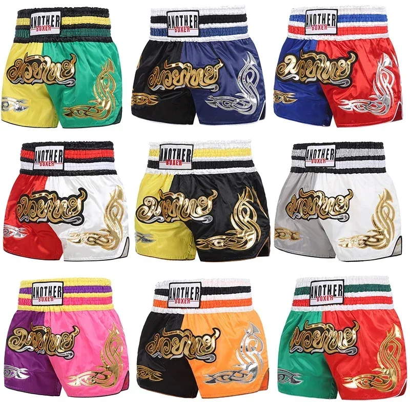 Muay Thai boxing shorts rustic embroidery sports fitness fighting kickboxing short pants Sanda arts boxwaist shorts men women Ch