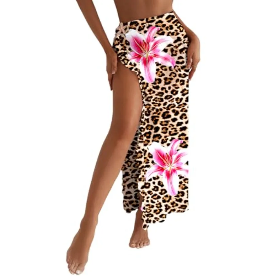 

Herseas Women's Sheer High Slit Swimsuit Coverup Metallic Starfish Decor Ruffled Beach Cover Up