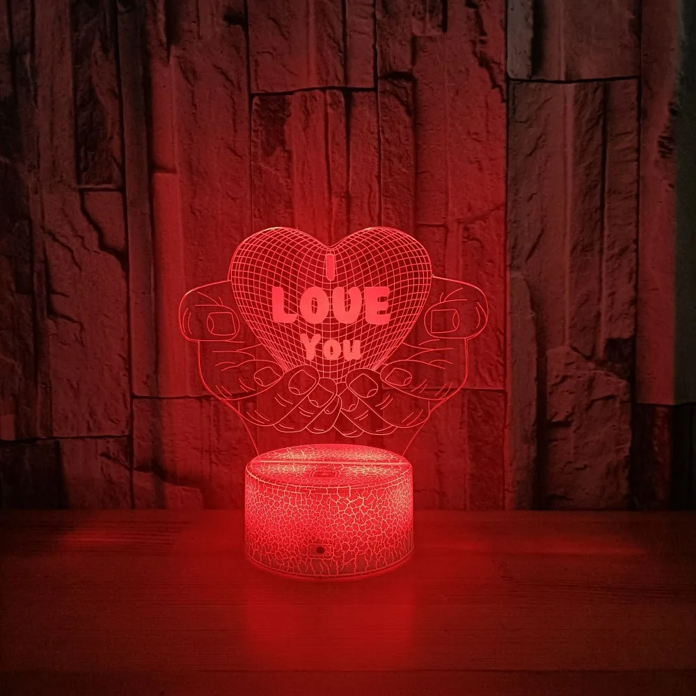 Night Light 3D LED Night Lamp Creative Table Bedside Lamp Romantic Heart I LOVE You Light Valentine's Day decor Gift Christmas