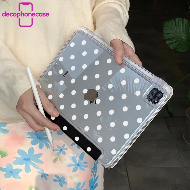 

Чехол для iPad 10-го и 11-го поколений, 7/8/9, 10.2'', Air 4, 5, 6, 7, 11, Air 13, 9.7, Pro 11, Mini 6, 7 в черно-белую горошек с 3+Y-образными складками