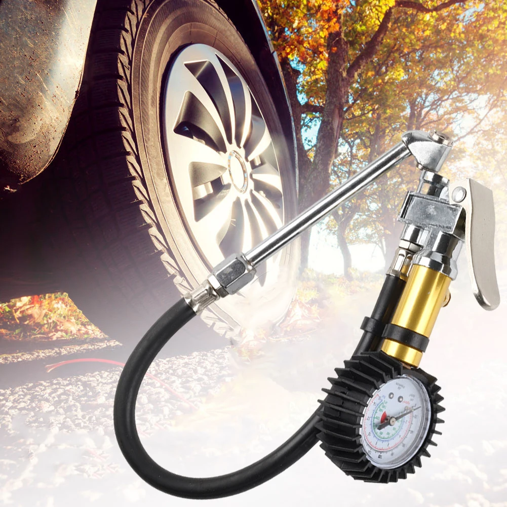 0-220Psi Car Tire Pressure Gauge with Rubber Hose Air Compressor High Precision Air Line Tyre Pump Inflator for Car Trucks Tires