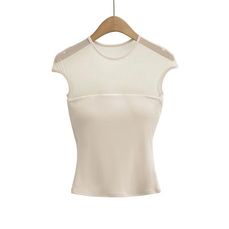 Summer Me Fabric T-shirt Dames ort Sve Afneembaar borstkussen Ontwerp Splicing Ultra ort Sve Top Pendelen Sle Sli...