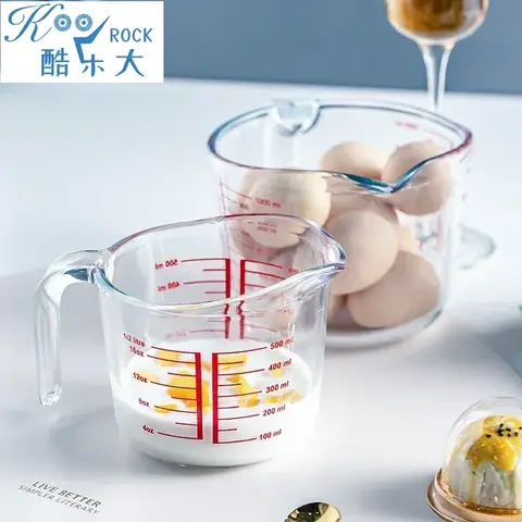 Large capacity transparent glass measuring cup with scale for egg and cream beating, high temperature resistant breakfast cup