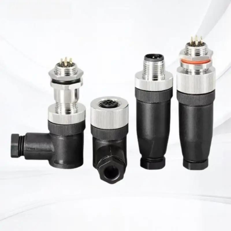 M12 Waterproof Aviation Plug Socket 5 Pin Hole Needle Male Curved Straight Screw Solderless Power Connector PG7 Charger