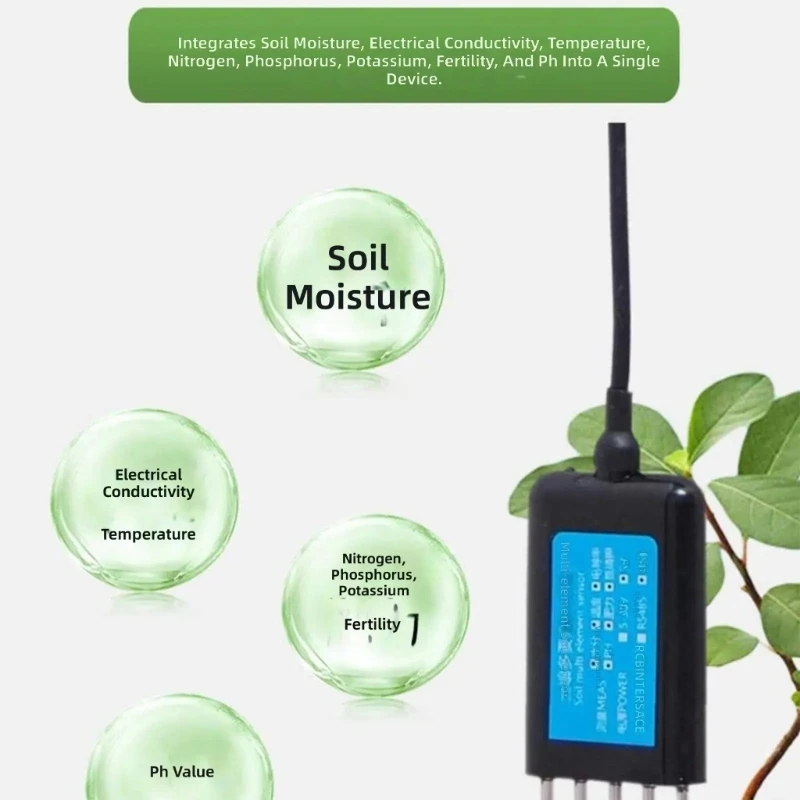 Professional Soil Analyser with 5 Parameters Detections IP68 Protect ABS Soil Moisture Meter for Farming Research D2RD