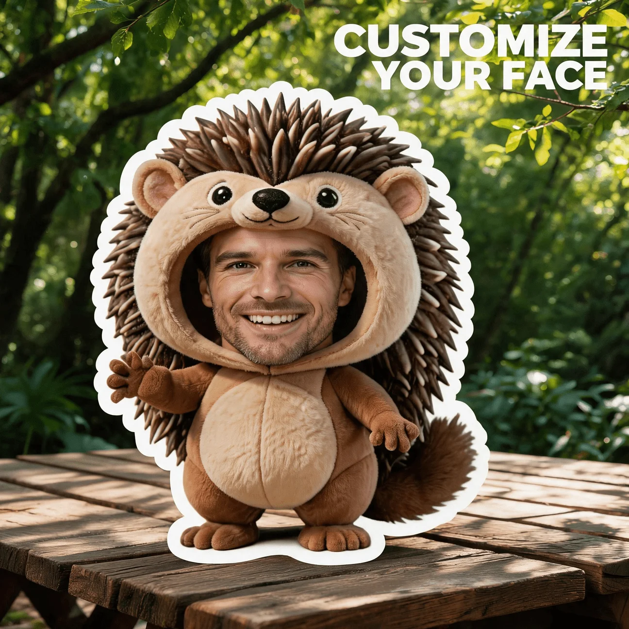 Custom Photo Shaped Pillow, Funny Hedgehog Costume Face Decorative Cushion, Unique Home Decor Accent for Sofa & Bedroom, Novelty