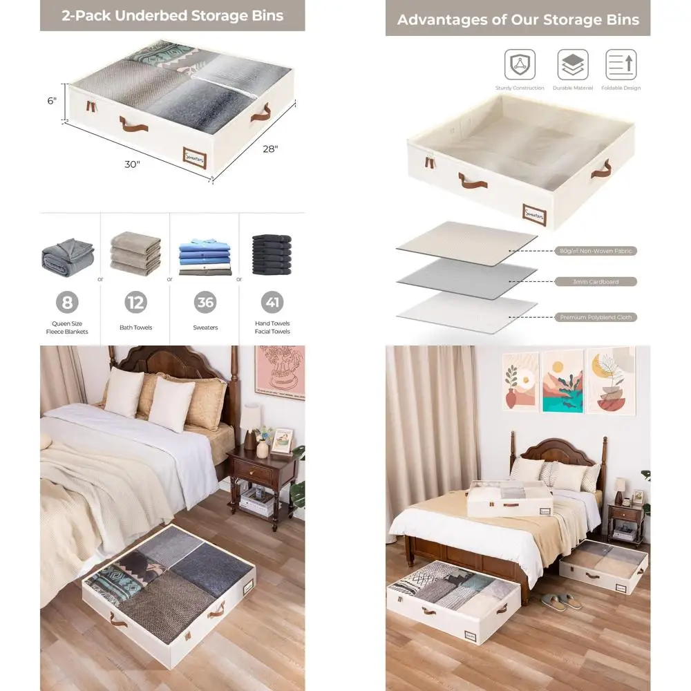 

Прочные двойные ящики для хранения под кроватью, 30 л x 28 В x 6 В, плотная ткань, органайзер из 2 упаковок