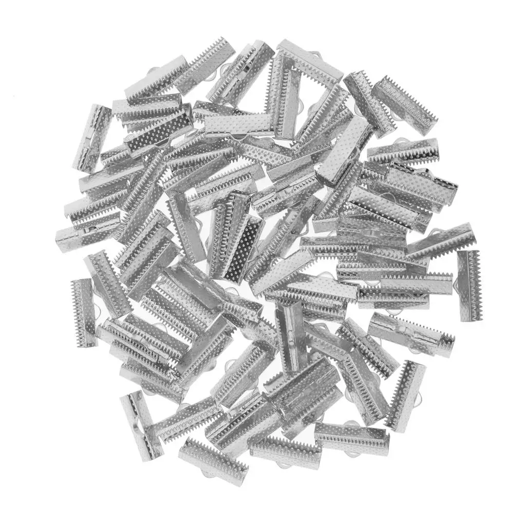 2-4pack 100pcs Clamp Cord End Cap Tip Bracelet Connectors 20mm Dull Sliver