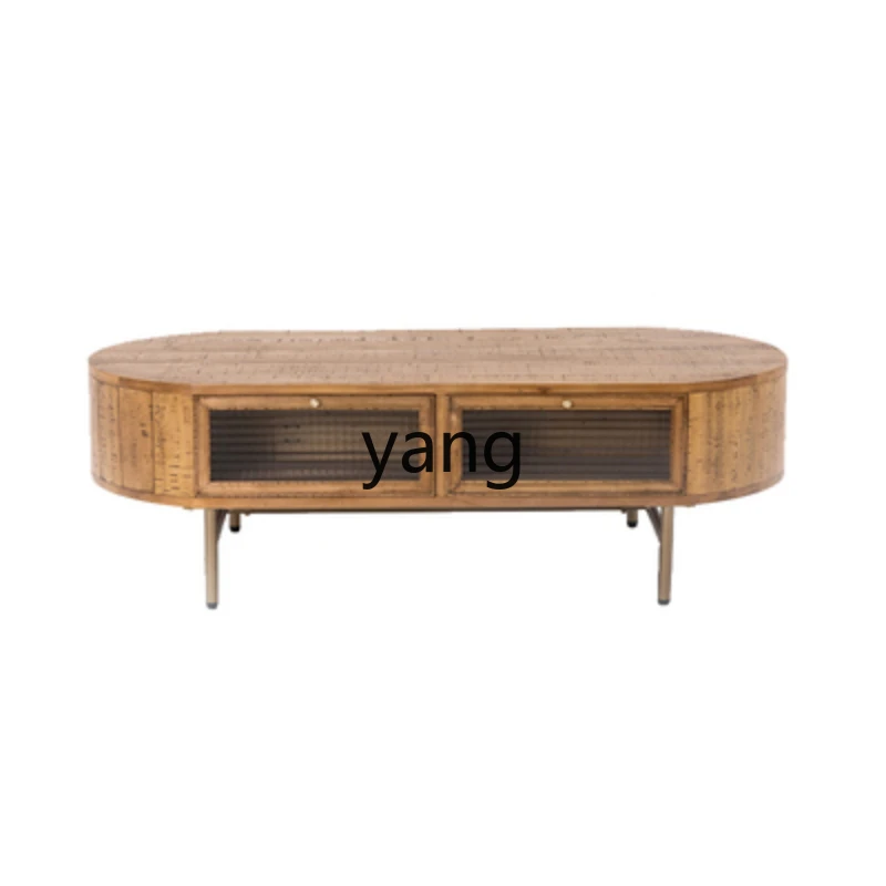 

Yjq Wood Oval Furniture Modern Minimalist Small Apartment Coffee Table Living Room Glass Solid Wood Tea Table