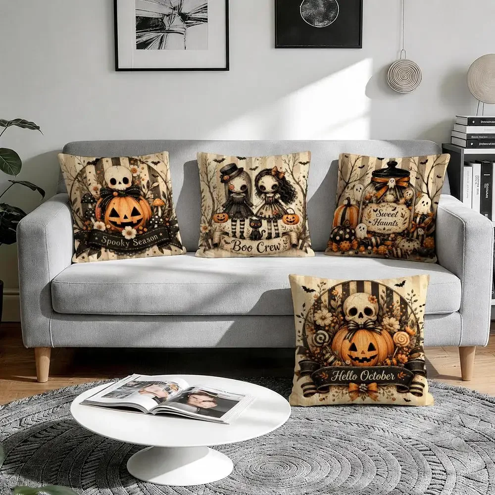 Vintage Halloween Apothecary Cushion Cover Linen Throw Soft Decorative  for Bed Sofa Car Home Decor Pillowcase 45x45cm