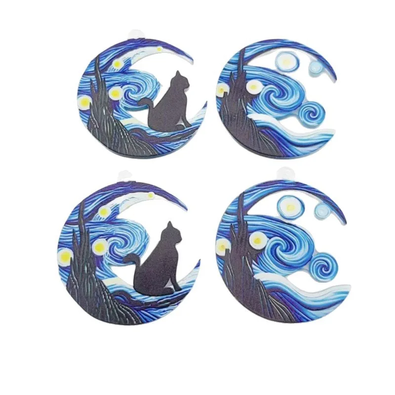 10PCS Acrylic Starry Sky Pattern Fashion Black Cat Acrylic Pendant DIY Jewelry Accessories image 5