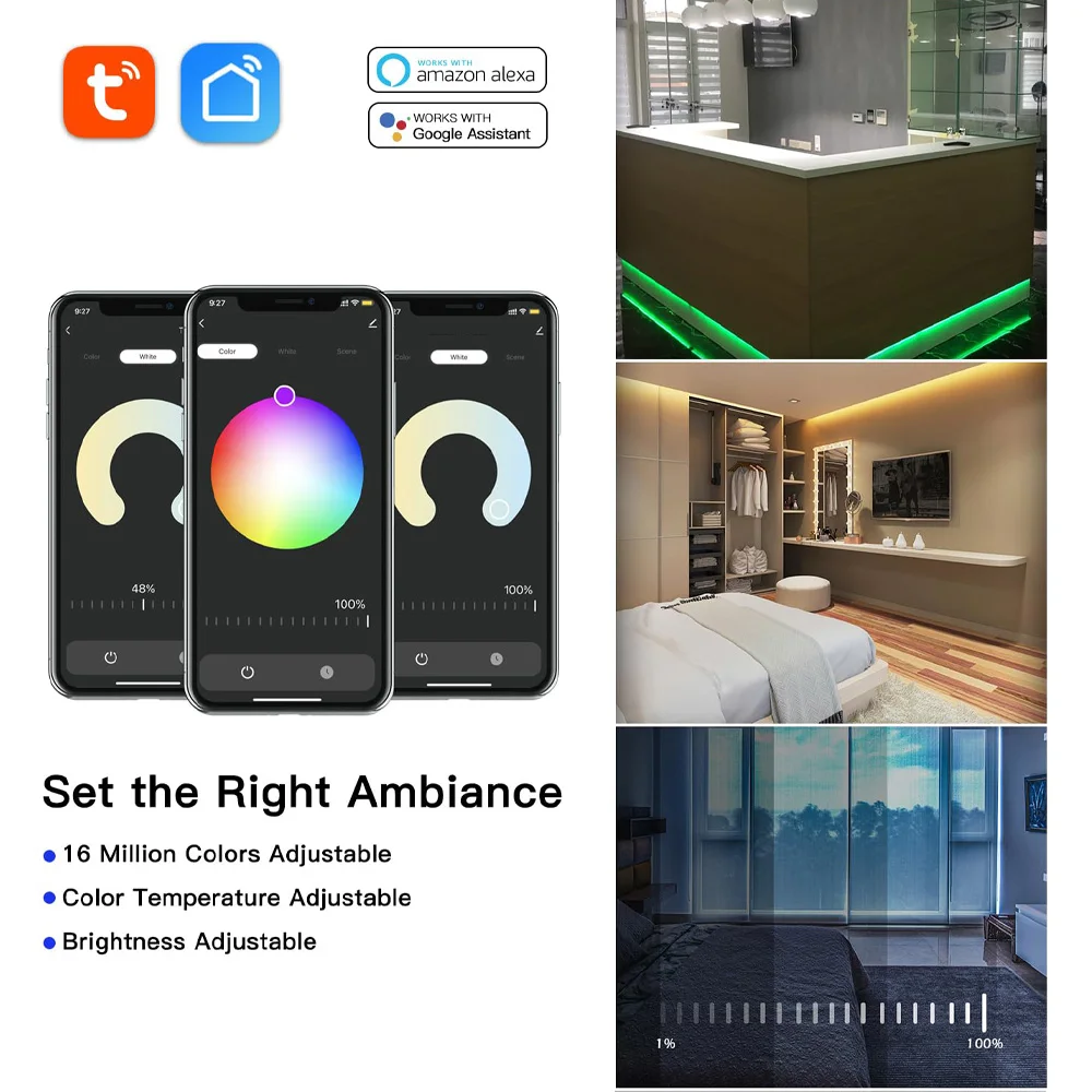 CENFAYA WiFi 5 in1 LED Controller DC 12V 24V 36V 48V 30A Dimmer With AC Push Switch Dimming TUYA APP Voice Control Music Model