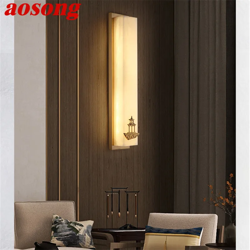 

AOSONG Brass Wall Light LED Modern Luxury Marble Sconces Fixture Indoor Decor for Home Bedroom Living Room Corridor