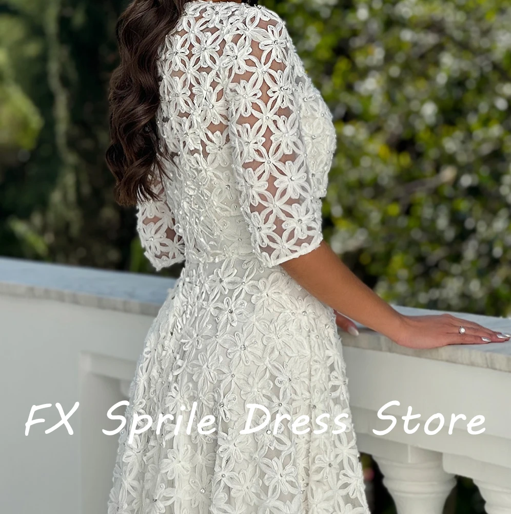 Crew neck Half Sleeves A-Line Ankle Length Tulle Crystal Flowers Lace Up Exquisite Evening Dress For Formal Occasion Custom Size