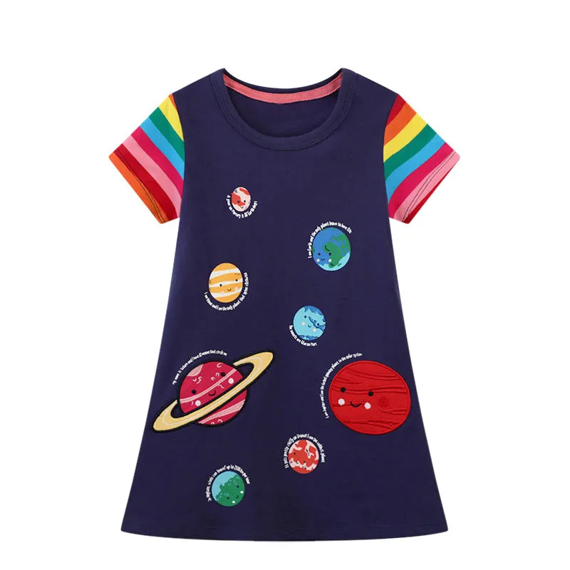 Little maven Kids Clothes Children's Clothing Summer 2026 New Party Cartoon Planets Dress Cotton Vestidos for Kids 2-7 Years