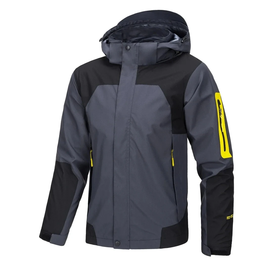 Autumn Men's Outdoor Jacket Zipper Hooded Winproof Slim Fit Coat Fashion Contrast Color Hiking Camping Casual Outerwear