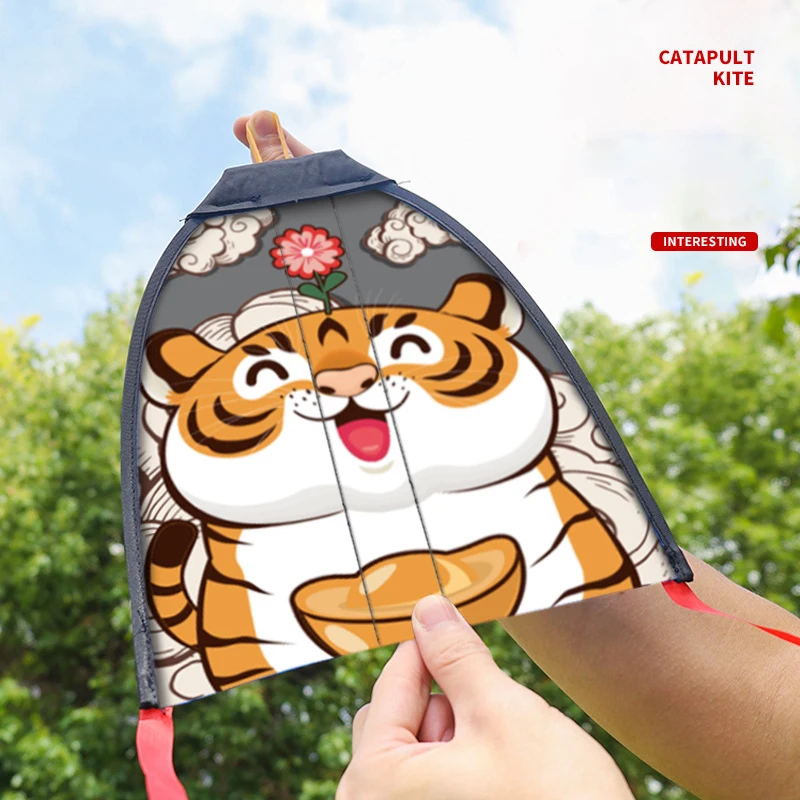 1Pcs Fun Catapult Kite Toys Children's Leather Strap Elastic Gliding Small Kites Cartoon Kids Kite Flying Outdoor Sports Toys