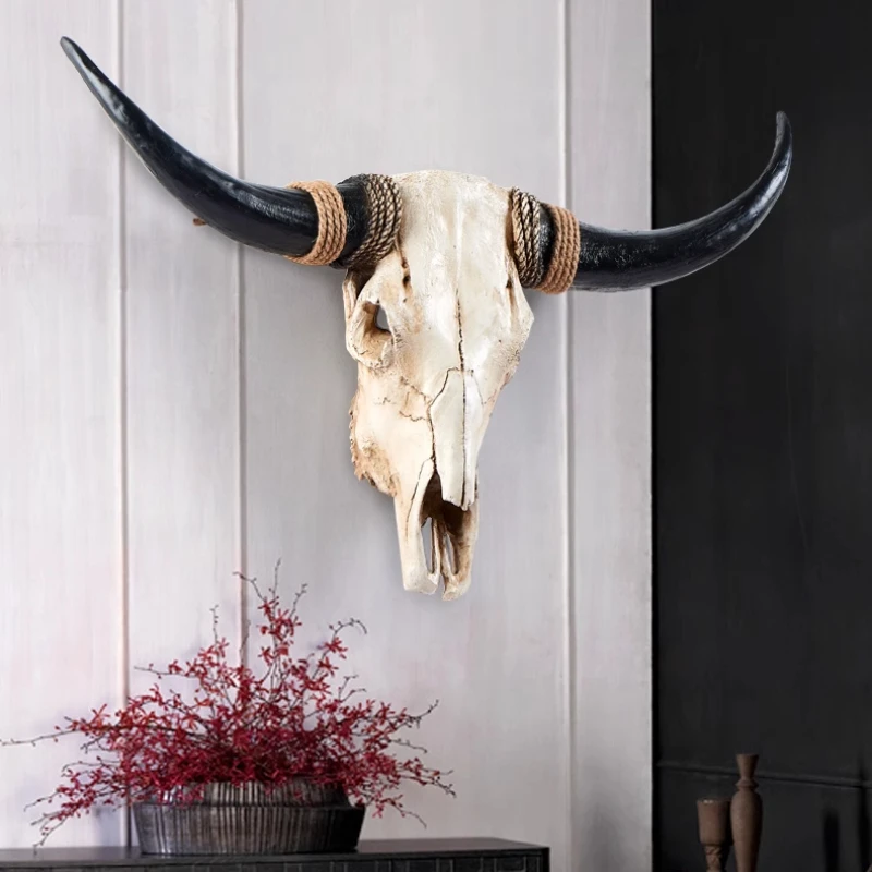 

Bull Head Wall Stickers Retro Resin Animal Skull Decor for Bar/Restaurant Handcrafted Simulation Cattle Sculpture with Hemp Rope