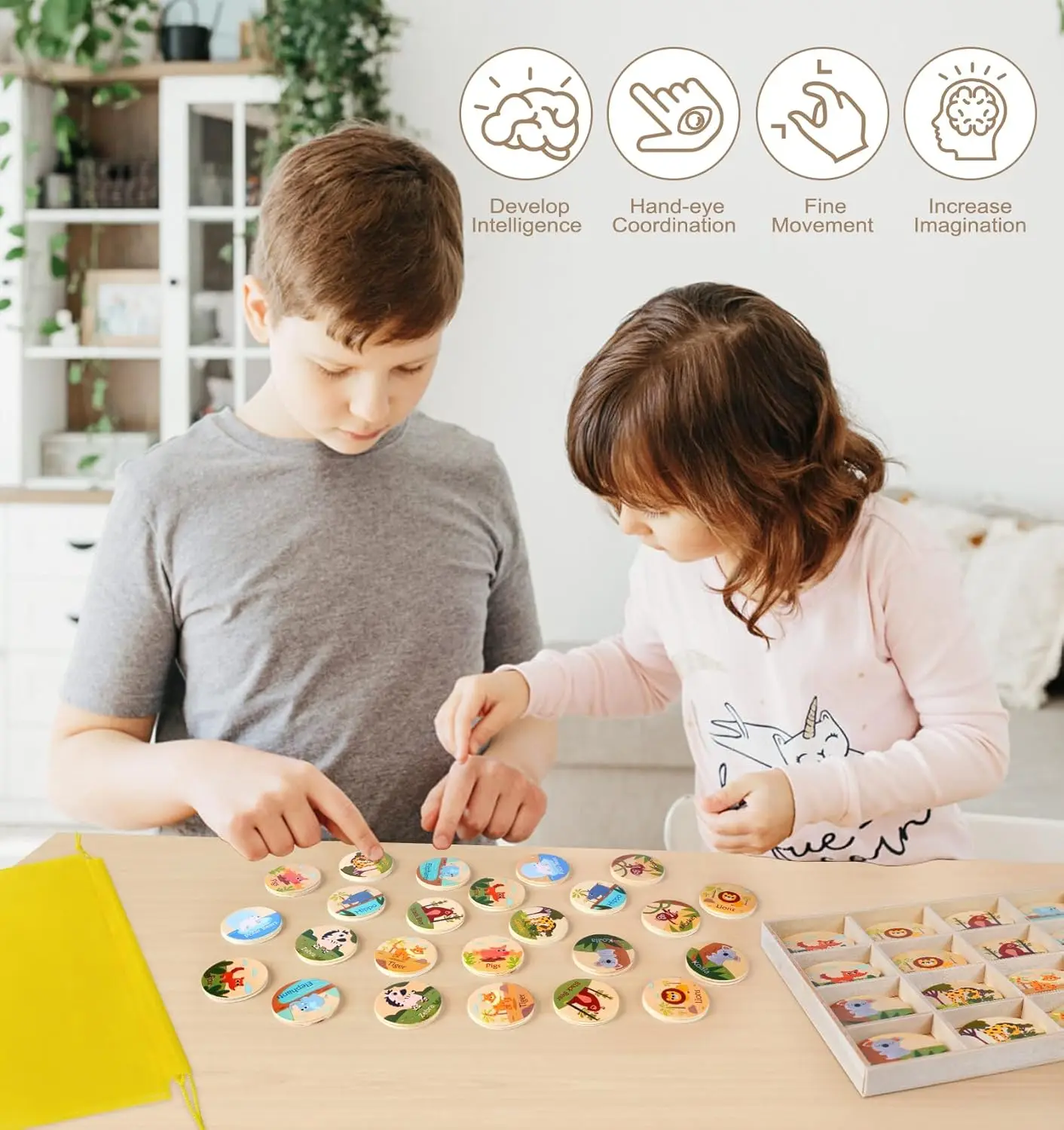 24 قطعة من بطاقات مطابقة الذاكرة الحيوانية، لعبة تعليمية خشبية للأطفال من سن 3 إلى 5 سنوات، لعبة لوحة السفر لتعزيز الدماغ #5