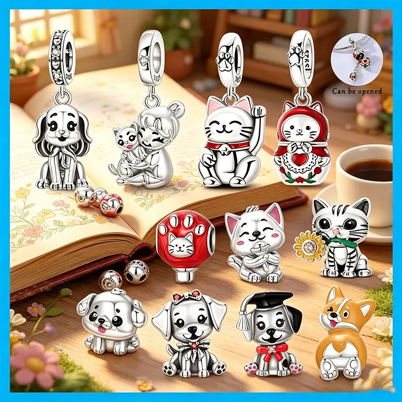 925 Sterling Silver Cartoon Charms Beads Fit Original Bracelets Bag Keychain Earring Charms Beads Pendant Diy Women Jewelry Gift
