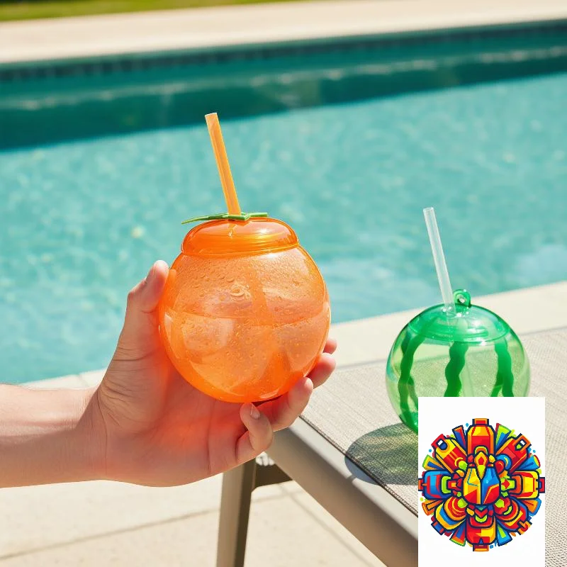 Fashionable Fruit Shaped Plastic Cup with Straw for Summer Vibes and Poolside Sips
