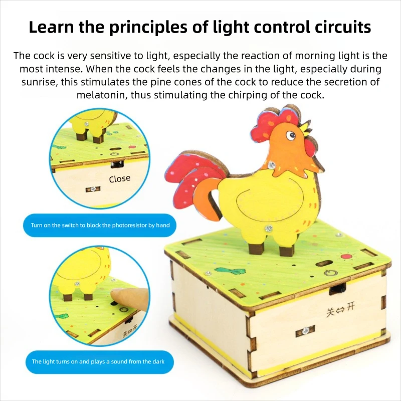 DIY Rooster DIY Science Experiment Kit & Education Model Toy Light Control Circuit Experiment Toys For Children Gift Toy