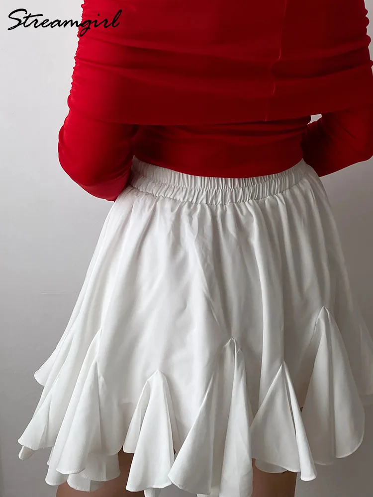 Ata UKiata Ya-Mini jupes plissées blanches pour femmes, taille haute, irrégulière, plissée, ligne A, école, jupes courtes noires, été, 2024