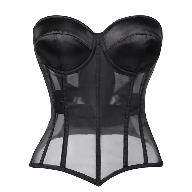

Черный прозрачный корсет без бретелек из сетки для женщин, подчеркивающий талию и корректирующий фигуру