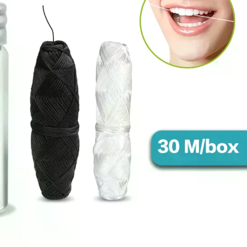 30m Vegan Biodegradable Bamboo Charcoal Dental Floss with Refillable Glass Holder Mint Flavored Tiny Floss