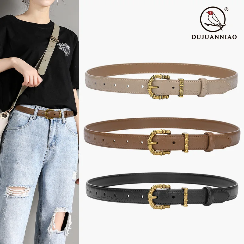 

New crocodile pattern belt for women pin buckle genuine leather belt fashionable and versatile thin belt decoration