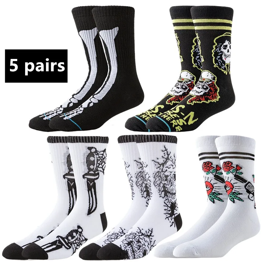 5pairs street style hip hop designer crew socks novelty funny happy socks men women skateboard basketball sport wear