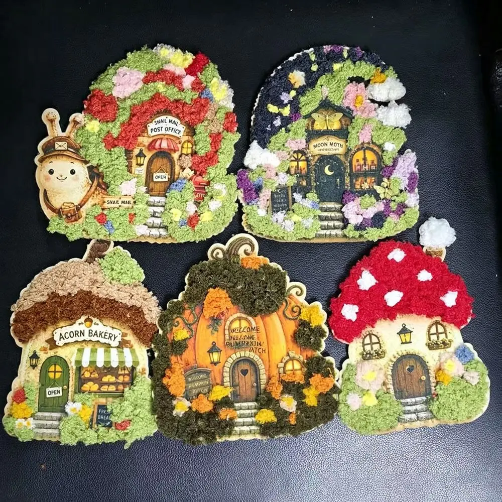 Whimsical Village 3D Fabric Poke Art Kit DIY Village Theme Floral Mushroom Cottage Craft Set 3D Textured Semi-finished Product