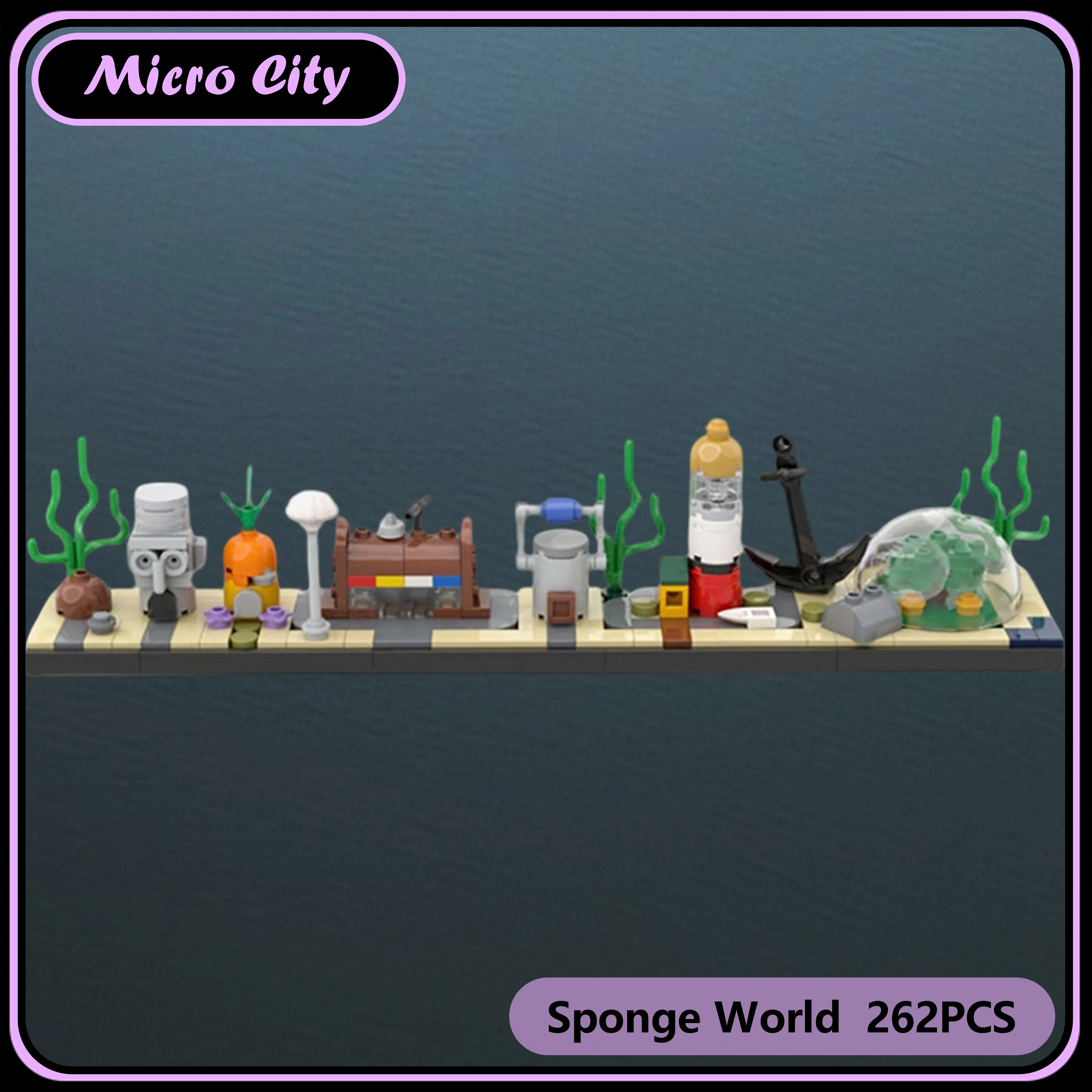 

Micro MOC City Sponge World Подводный город Строительные блоки Модель Креативный набор сцены океана Подарочная модель Подарок Рождественский подарок
